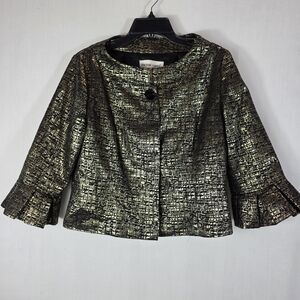 Vtg Victor Costa Gold Metallic Evening Jacket Ruffle Sleeve Sz 12